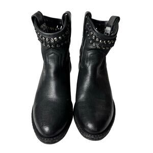 Frye Studded Harness Ankle Boots Black Leather Western Moto Women’s Size 6.5 B